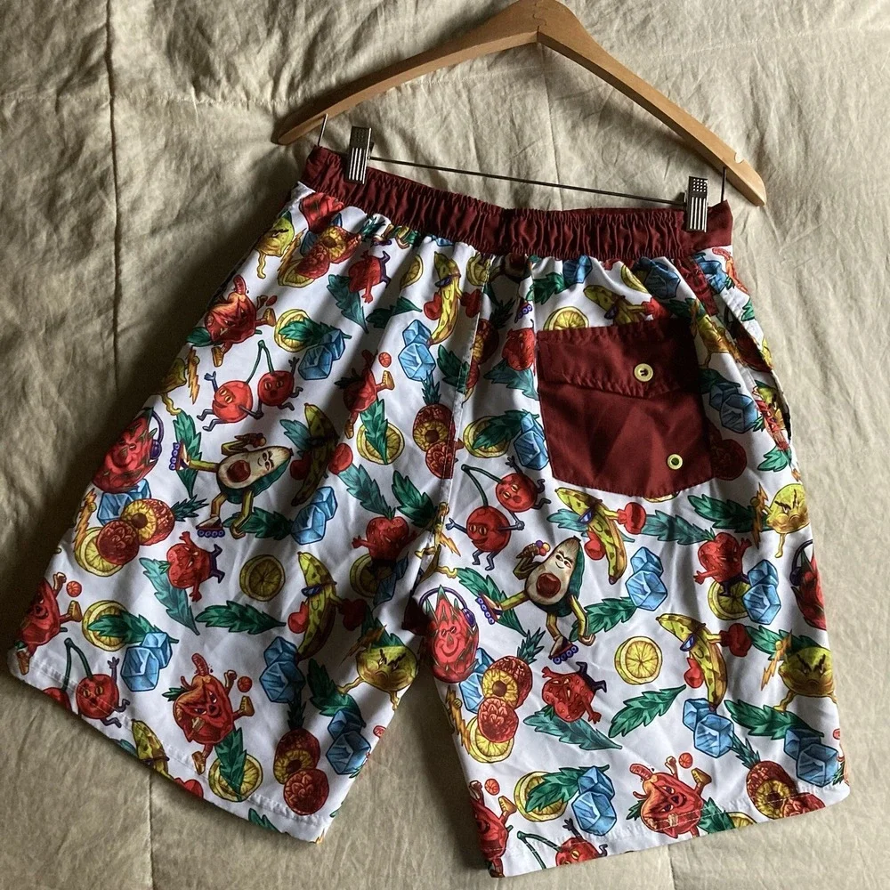 Veccoberry Man's Fruits Printed Board Shorts QuickDry Drawstring Size Medium